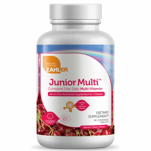 Zahler Junior Multi™ Natural Cherry Flavor Complete One-Daily Multi-Vitamin Chewable Tablets Perspective: front