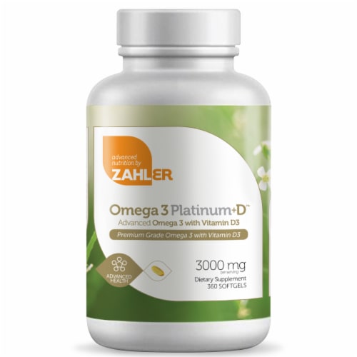 Zahler Omega 3 Platinum+D Dietary Supplement Softgels 3000mg Perspective: front