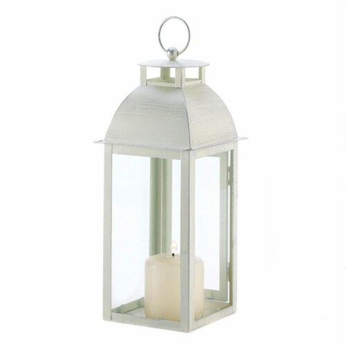 Home Locomotion 10001047 Distressed Ivory Candle Lantern Perspective: front