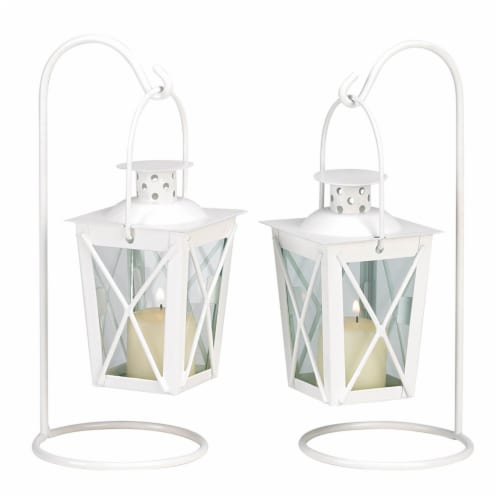 White Railroad Candle Lanterns Perspective: front