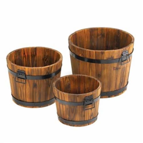 Home Locomotion 10015114 Country Barrel Planters Set Perspective: front