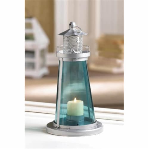Zingz & Thingz 57071045 Blue Glass Lighthouse Lantern Perspective: front