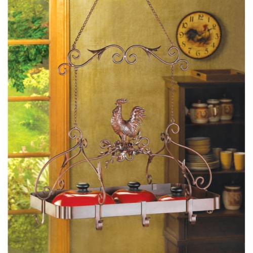 Country Rooster Kitchen Pot Rack Perspective: front