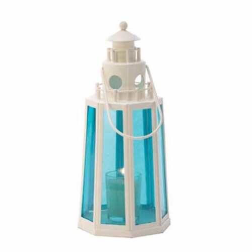 Home Locomotion 10015217 Blue And White Lighthouse Candle Lantern Perspective: front
