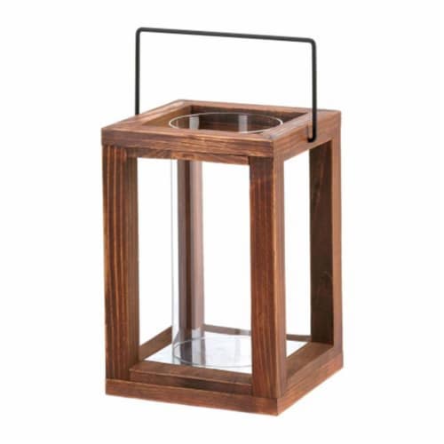 Home Locomotion Wood Frame Hurricane Lantern Perspective: front