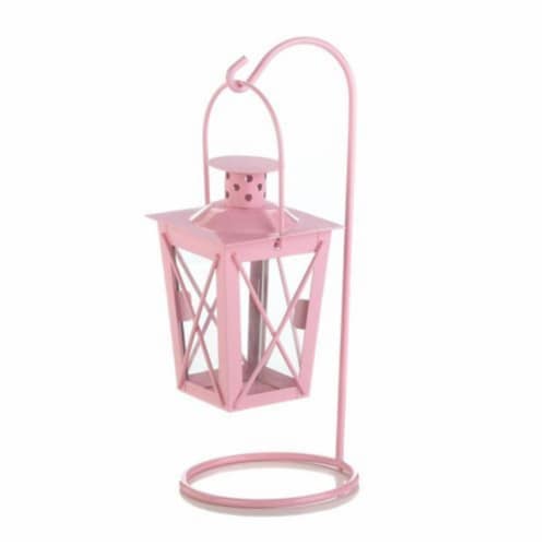 Home Locomotion 849179026424 Iron Railroad Hanging Lantern Pair, Pink Perspective: front