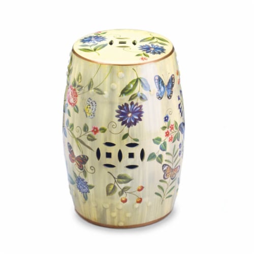BUTTERFLY GARDEN CERAMIC STOOL Perspective: front
