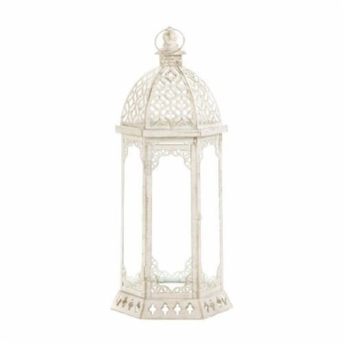 Home Locomotion 849179027056 Graceful Distressed Lantern, White - Large Perspective: front
