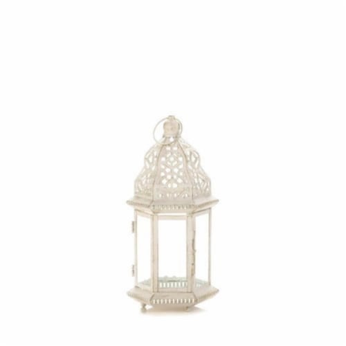 Home Locomotion 849179027063 Distressed Lantern, White - Small Perspective: front
