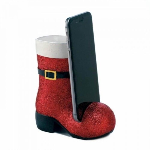 Red Santa Boot Cell Phone Holder Perspective: front