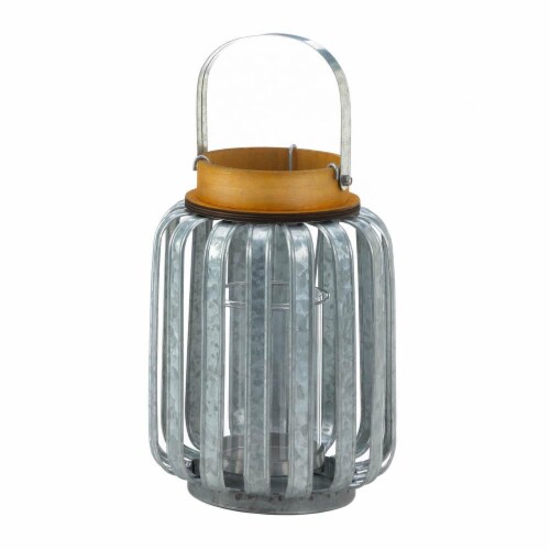 Gallery of Light 10018514 Large Galvanized Metal Lantern, Iron & Glass - MDF Wood Perspective: front