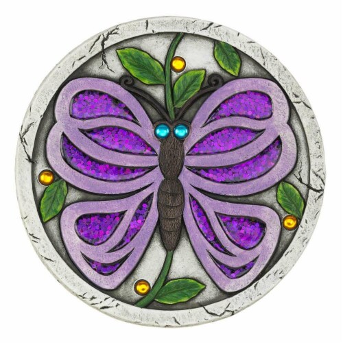 Summerfield Terrace 10018538 Purple Butterfly Garden Stepping Stone, Cement Perspective: front