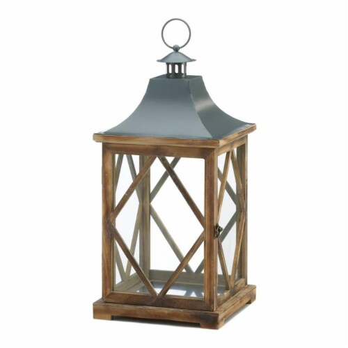 Gallery of Light 10018826 Wooden Diamond Lattice Lantern - Large Perspective: front