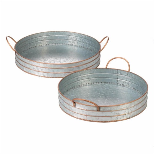 Accent Plus 10018835 Metal Round Galvanized Trays Perspective: front