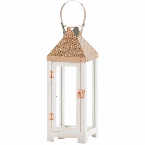 Zingz & Thingz Nikki Chu Hartford Small Wooden Glass Lantern in White and Copper Perspective: front