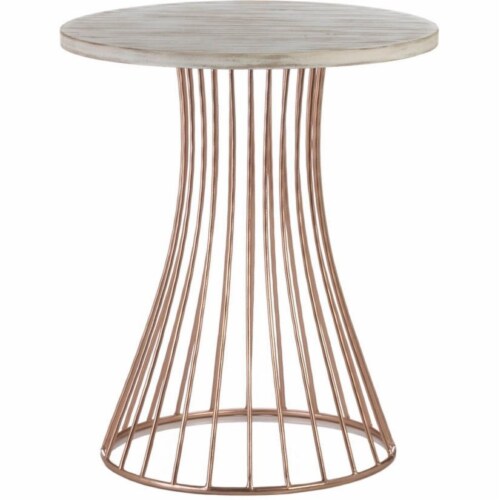 Zingz & Thingz Nikki Chu Base Circle Wooden Accent Side Table in Rose Gold Perspective: front