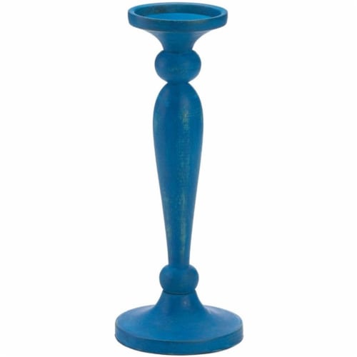 Zingz & Thingz Nikki Chu Cadiz Wooden Artisan Candleholder in Blue Perspective: front