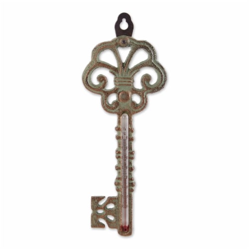 Antique Key Cast Iron Thermometer Perspective: front