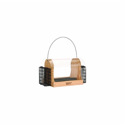 Natures Way Bird Hopper Feeder With Suet Cages 4 Qt Capacity Bamboo Perspective: front