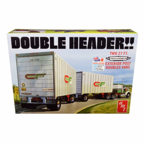Skill 3 Model Kit Trailmobile Double Header Tandem Van Trailers 1/25 Scale Model by AMT Perspective: front