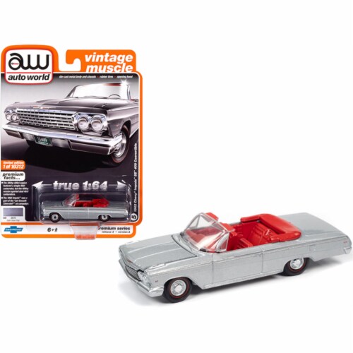 Autoworld 64262-AWSP045A 1-64 Scale 1962 Chevrolet Impala SS 409 Convertible Satin Silver Met Perspective: front