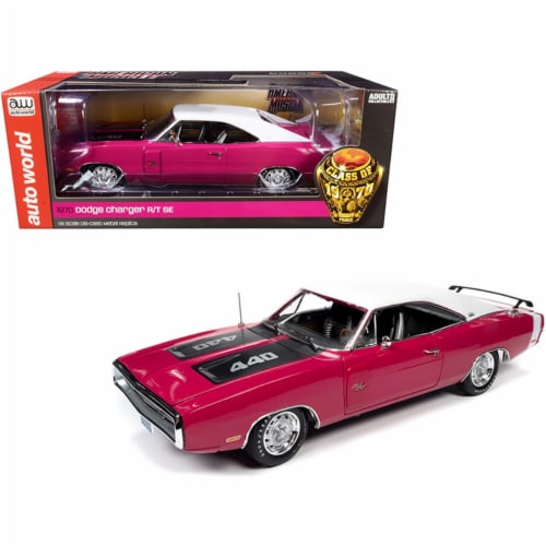 Autoworld AMM1215 1970 Dodge Charger R & T SE 440 Hardtop Panther Pink with  White Top & Strip, 1 - City Market