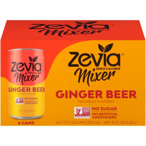 Zevia Zero Calorie Mixer Ginger Beer 6 Count Perspective: front