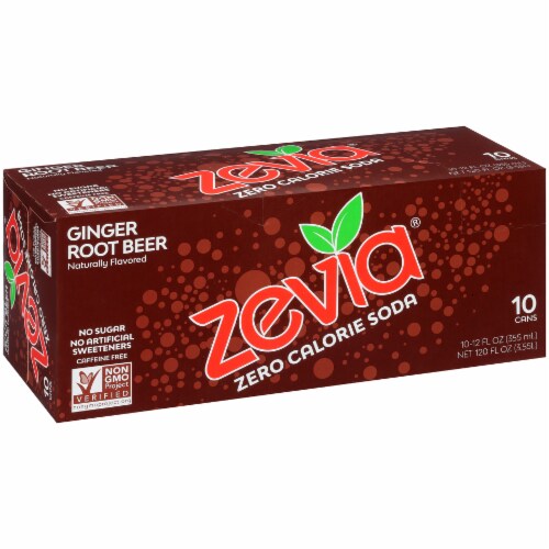Zevia Ginger Root Beer Zero Calorie Soda Perspective: front