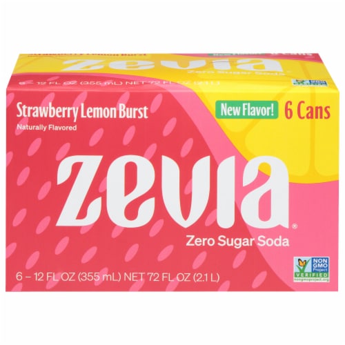 Zevia® Strawberry Lemon Burst Zero Sugar Soda Cans Perspective: front