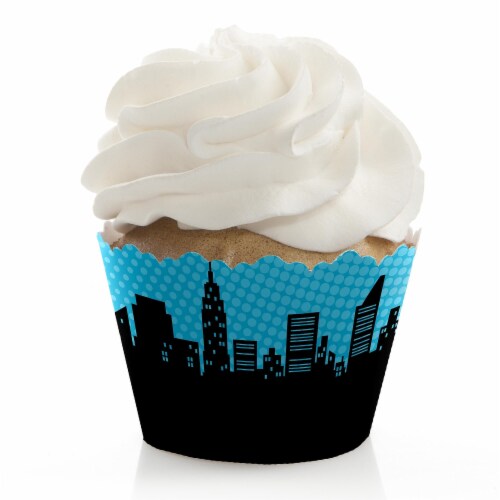 Big Dot of Happiness Bam Superhero Baby Shower or Birthday Party Decor Cupcake Wrappers 12 Ct Perspective: front