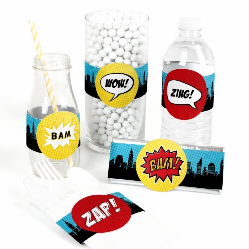 Big Dot of Happiness Bam Superhero Baby Shower Birthday Party DIY Wrapper Favor & Decor 15 Ct Perspective: front