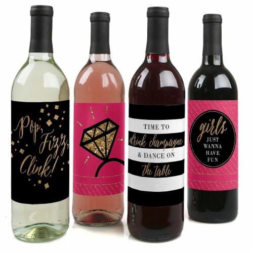 Big Dot of Happiness Girls Night Out Bachelorette Party Gift Wine Bottle Label Stickers 4 Ct Perspective: front