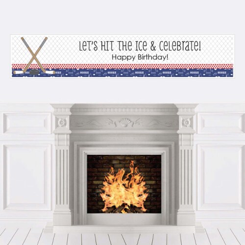 Big Dot of Happiness Shoots and Scores - Hockey - Happy Birthday Decorations Party Banner Perspective: front