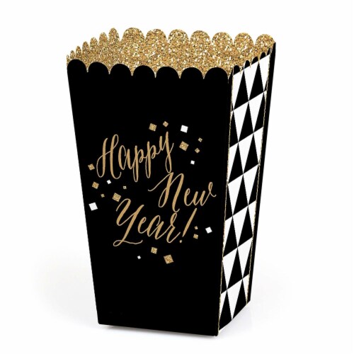Big Dot of Happiness New Year's Eve Gold New Years Eve Party Favor Popcorn Treat Boxes 12 Ct Perspective: front