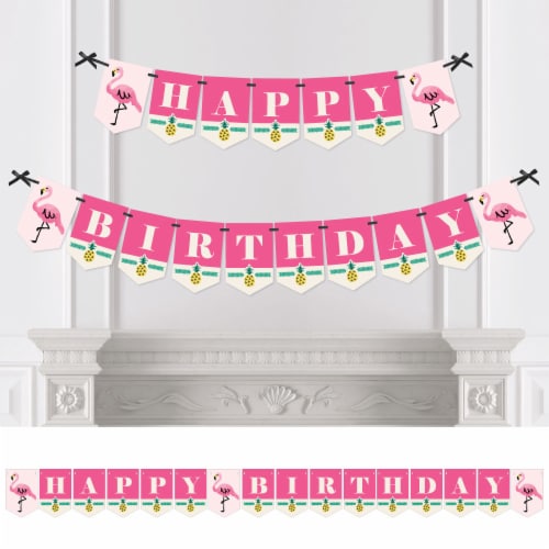 Big Dot of Happiness Pink Flamingo - Bunting Banner - Party Decorations - Happy Birthday Perspective: front