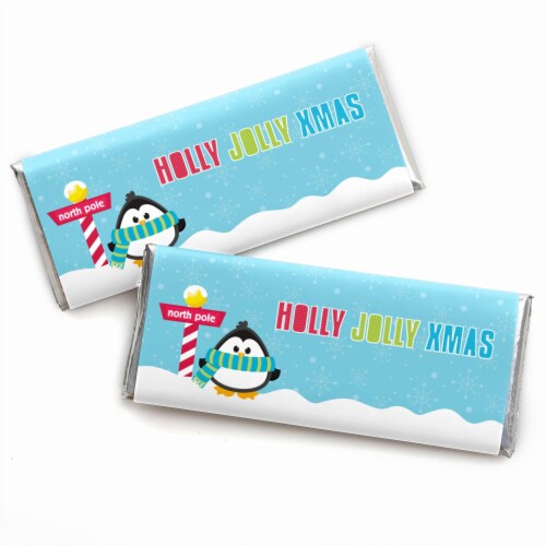Big Dot of Happiness Holly Jolly Penguin - Candy Bar Wrapper Christmas Party Favors - 24 Ct Perspective: front