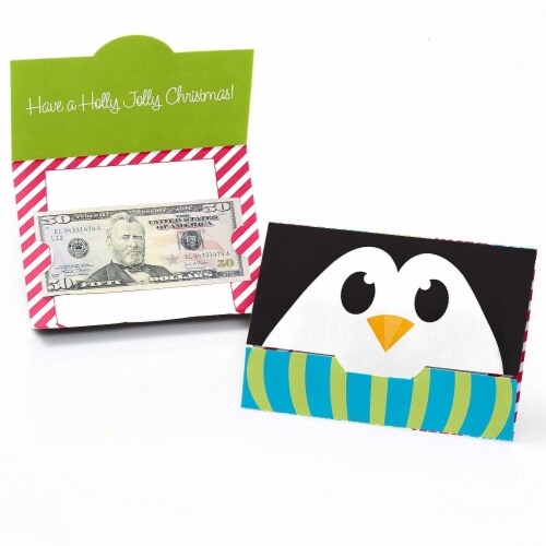 Big Dot of Happiness Holly Jolly Penguin - Holiday & Christmas Money & Gift Card Holders 8 Ct Perspective: front