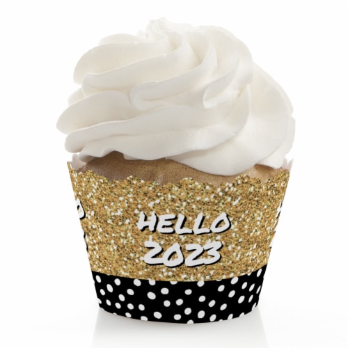Big Dot of Happiness Pop, Fizz, Clink 2023 New Year's Eve Party Decor Cupcake Wrappers 12 Ct Perspective: front