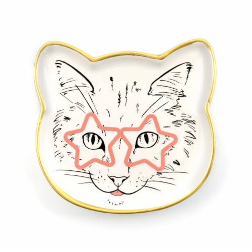 Cat Dish Plate | Small Ceramic Catchall Dish For Treats, Keys, Change, & More Perspective: front