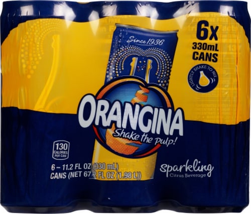 Orangina Sparkling Citrus Beverage, 6 cans / 11.2 fl oz - Harris