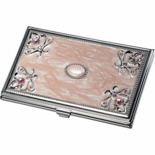 Visol  Visol Ariella Pink Marble and Stainless Steel Business Card Case Perspective: front