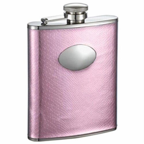 Visol VF1325 Rebecca Soft Pink Snakeskin 6oz Stainless Steel Hip Flask Perspective: front