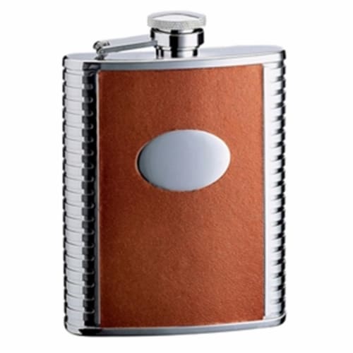 Visol VF2051 Compton 6oz Brown Leather Stainless Steel Hip Flask Perspective: front
