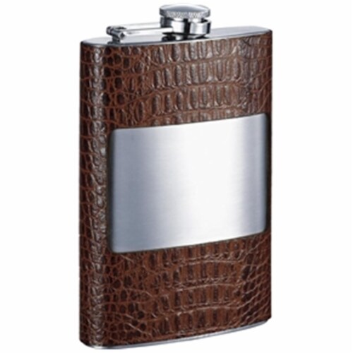 Visol VFD014 Rockford Handcrafted Cognac Leather 8 oz Hip Flask Perspective: front