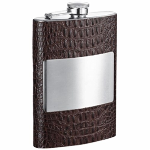 Visol VFD015 Thomas Handcrafted Dark Brown Leather 8 oz Hip Flask Perspective: front