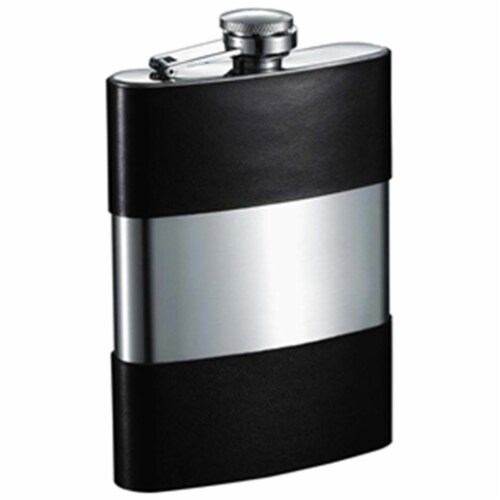 Visol VFD023-1 Andrew Genuine Black Leather Flask - 8 oz Perspective: front
