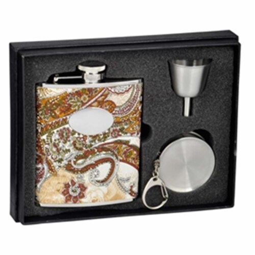 Visol VSET32-1227 Floral Paisley Pattern 6 oz Stellar Flask Gift Set Perspective: front
