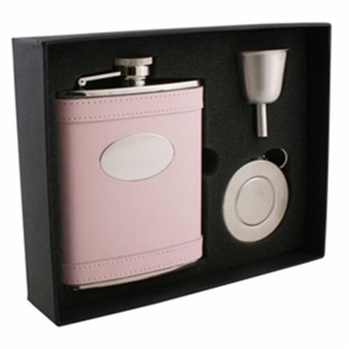 Visol VSET32-2015 Satisfaction Pink Leather 6 oz Stellar Flask Gift Set Perspective: front