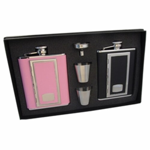 Visol VSET41-2014-2022 SP Black & SP Pink His & Her 6 oz Hip Flask Gift Set Perspective: front