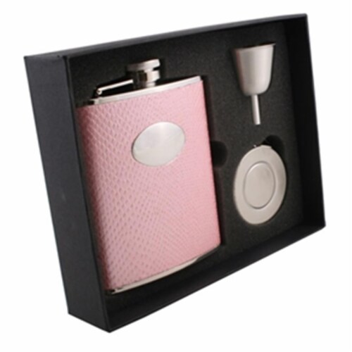 Visol VSET32-1206 Rosalyn Light Pink Snakeskin Design 6 oz Stellar Flask Gift Set Perspective: front